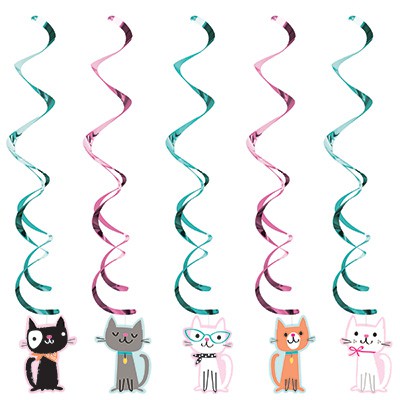 Purr-fect Party Dizzy Danglers are cute hanging swirl decorations.